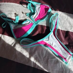 Vibrant Pink and Teal Women's Bikini Set